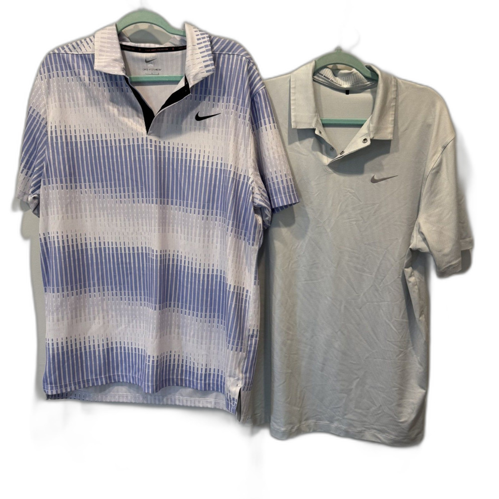 Nike Tiger Woods Golf Polo Shirts Dri-FIT Lot 2 Gray Blue Performance Men Large